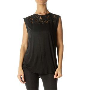 Loft Black Crocheted Neck Top Size M